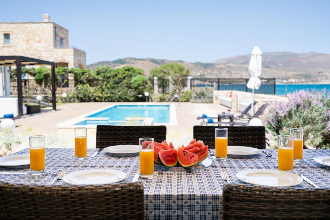 Beachfront Villa Turquoise With Private Pool, Bbq And Ping Pong Table Chania  Exteriér fotografie